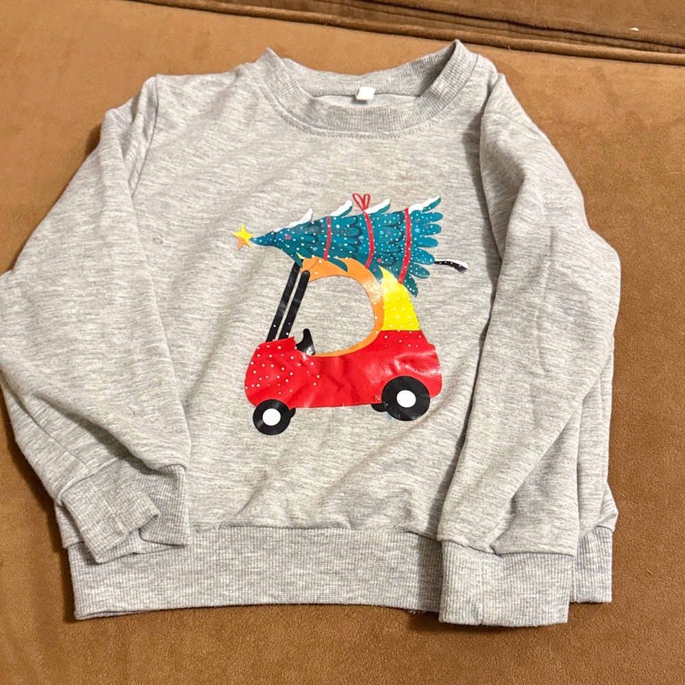 Kids Gray Sweatshirt with Festive Car Design